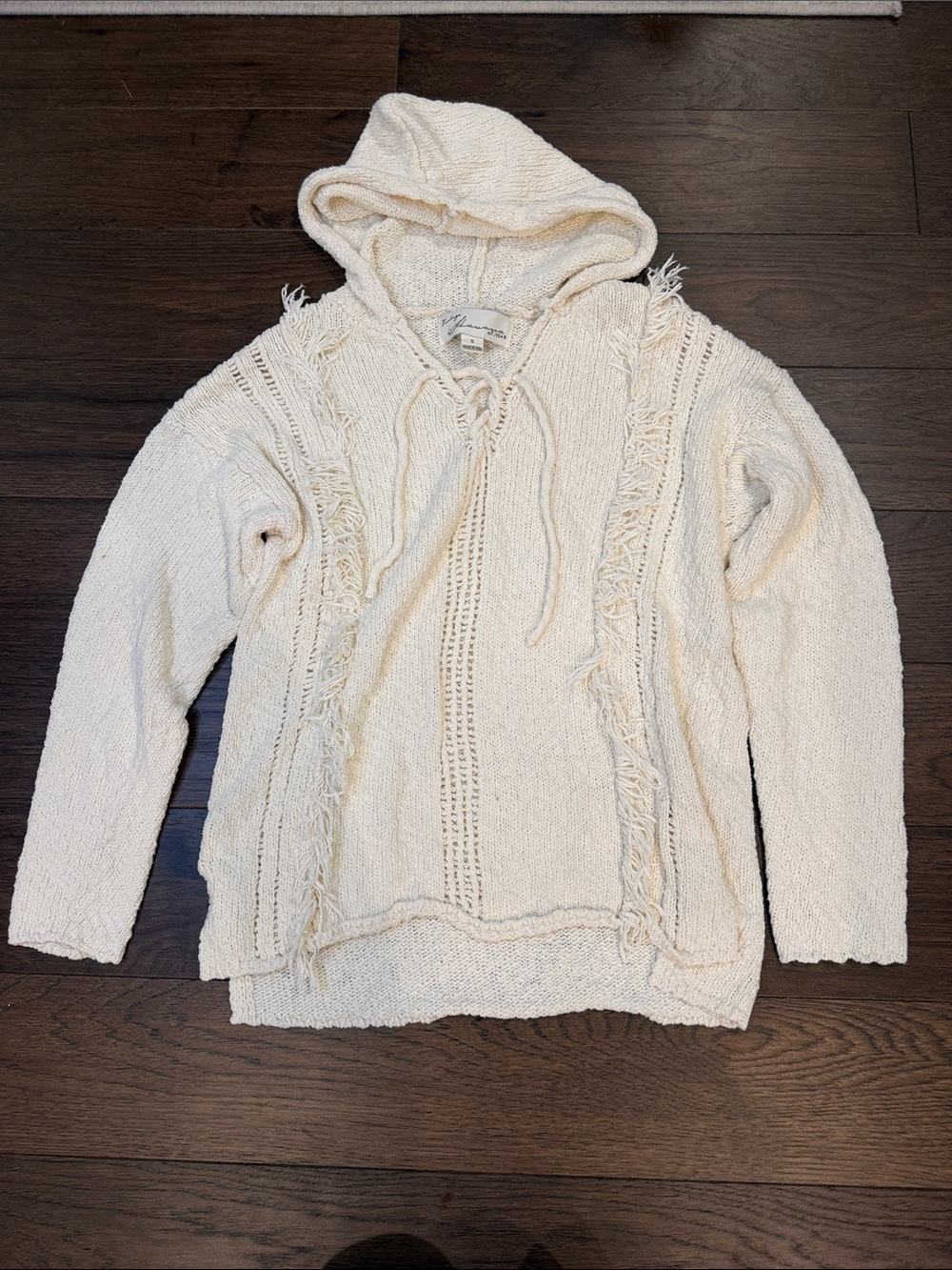 Vintage Havana Cream Hooded Fringe Pullover Size Small - C31-055